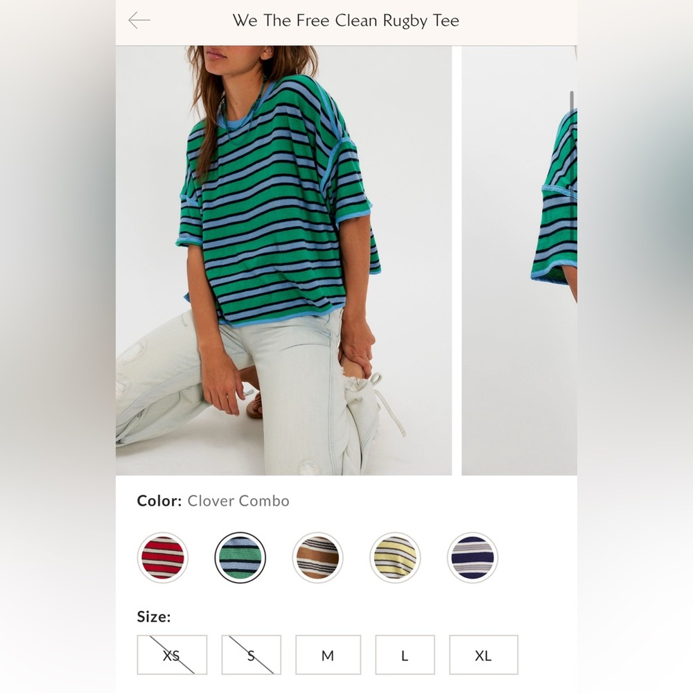 NWOT Free People We The Free Clean Rugby Tee - clover combo green blue - Small - Picture 7 of 10